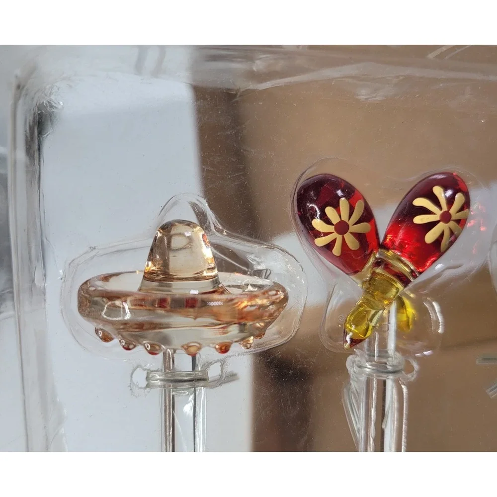 Pottery Barn Glass Stir Sticks Fiesta Cactus Piñata Maracas Sombrero NEW